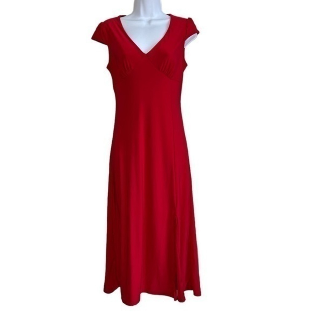 Caution To The Wind Red V‑Neck Cap Sleeve Maxi Dress